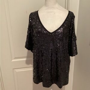 VENUS Black Sequin Cold Shoulder Blouse NWOT